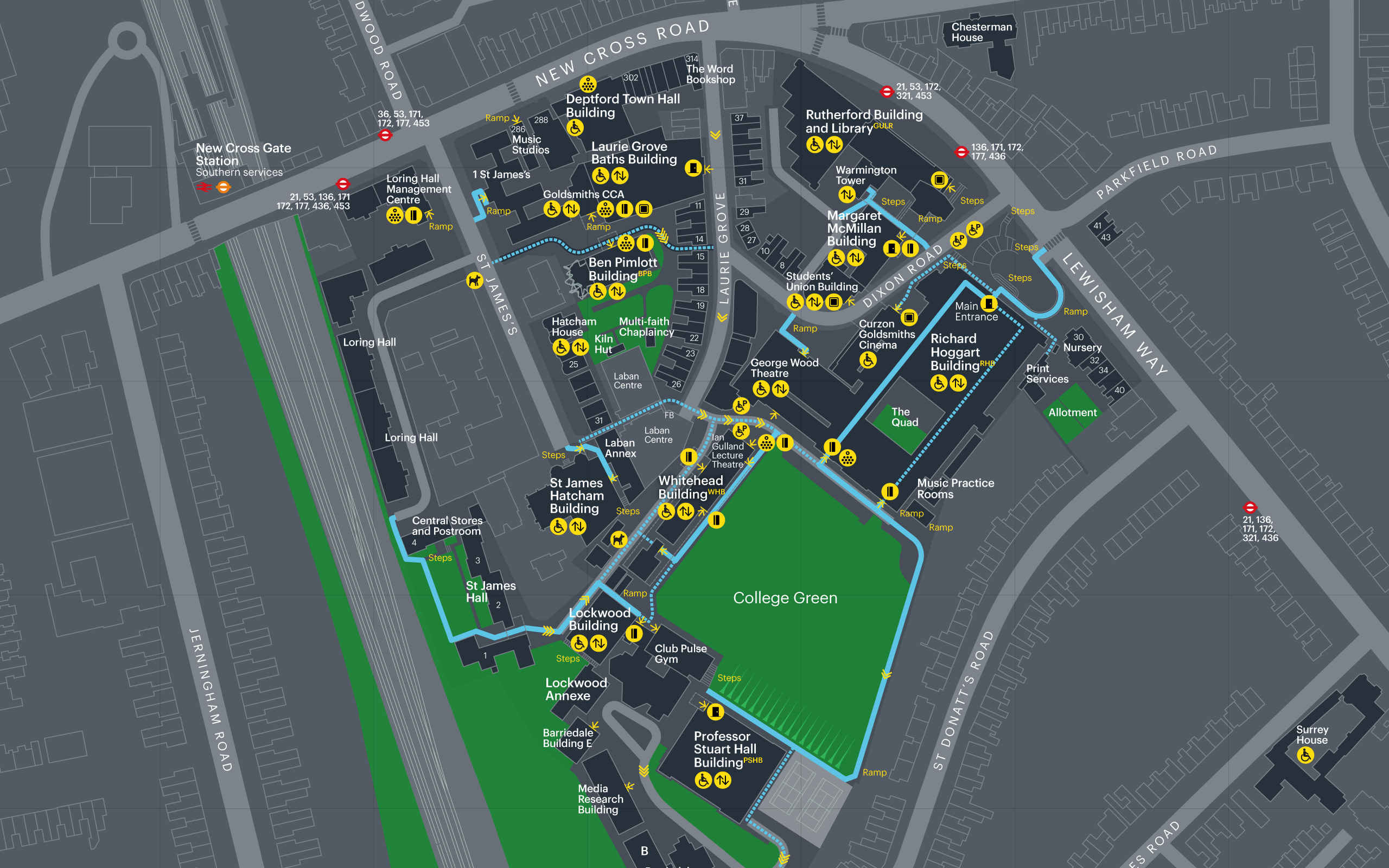 Map version used to highlight accessibility on the site