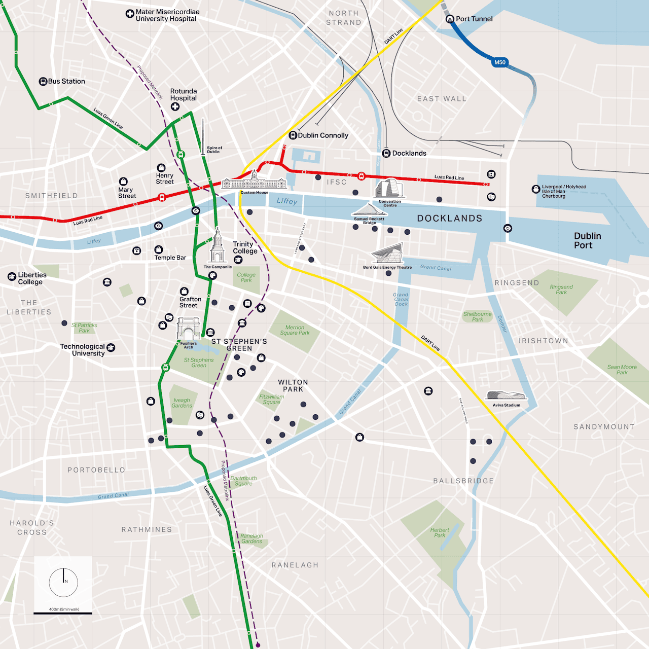 Extract from map as it was to appear inthe digital totem; heads-up and with 3D landmarks.