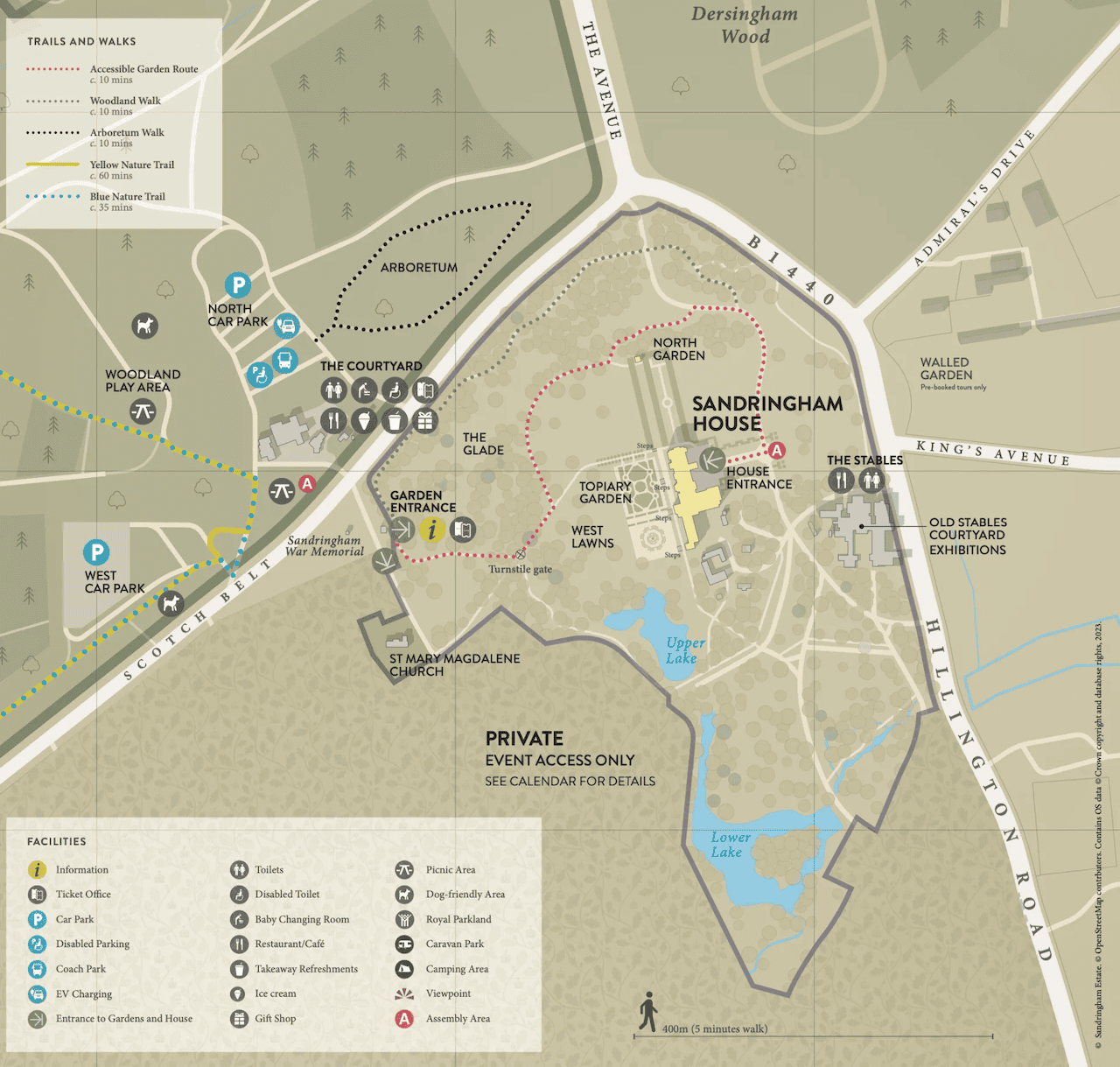 Extract from the visitor map around house and gardens
