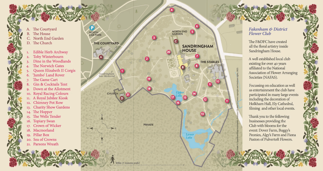 Extract of map used in ‘Sandringham in Bloom’ event leaflet